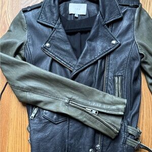 Iro Asheville Leather Moto Jacket - Black & Olive